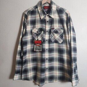 Dixxon Flannel Company Shirt Mens XL Black Gray Red Plaid Cro-Mags Alpha Omega